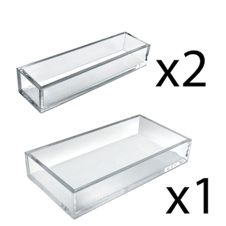 Azar Displays Deluxe Clear Acrylic Tray 3 Piece Set - Narrow Trays and Large Tray 556222